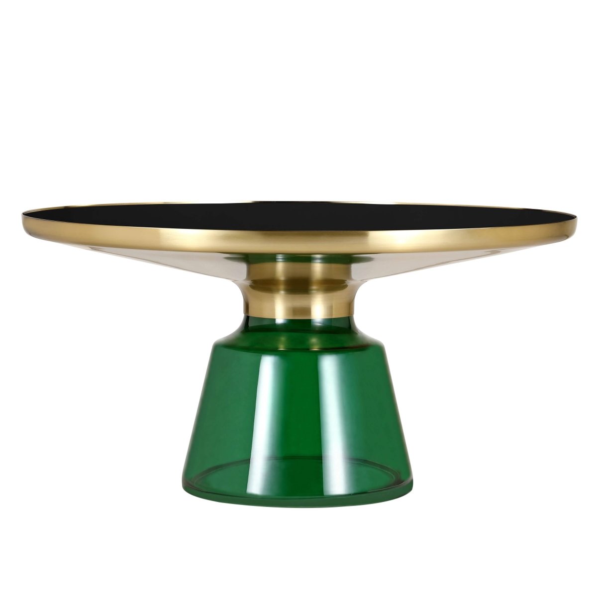 Tully 30 - Inch Round Glass/Stone Coffee Table with Iron Rim Frame and Glass Base