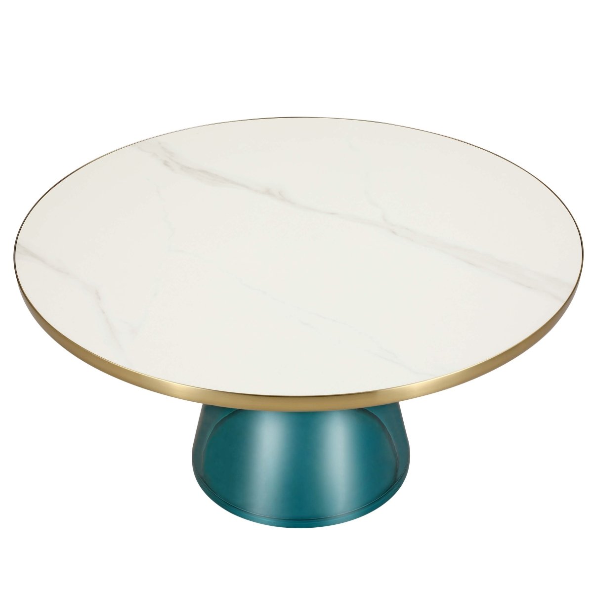 Tully 30 - Inch Round Glass/Stone Coffee Table with Iron Rim Frame and Glass Base