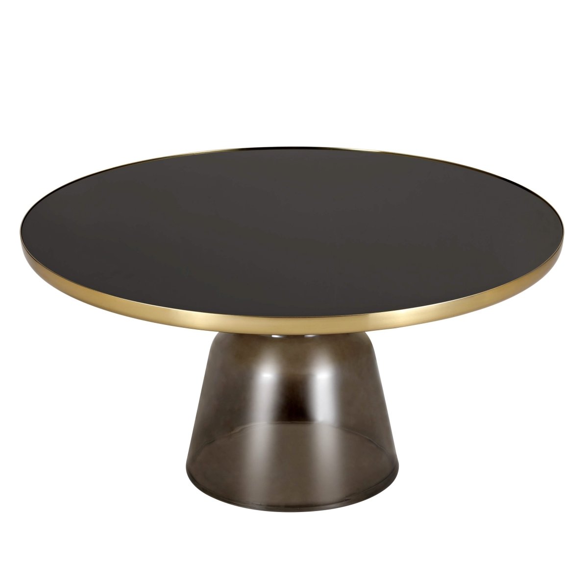 Tully 30 - Inch Round Glass/Stone Coffee Table with Iron Rim Frame and Glass Base