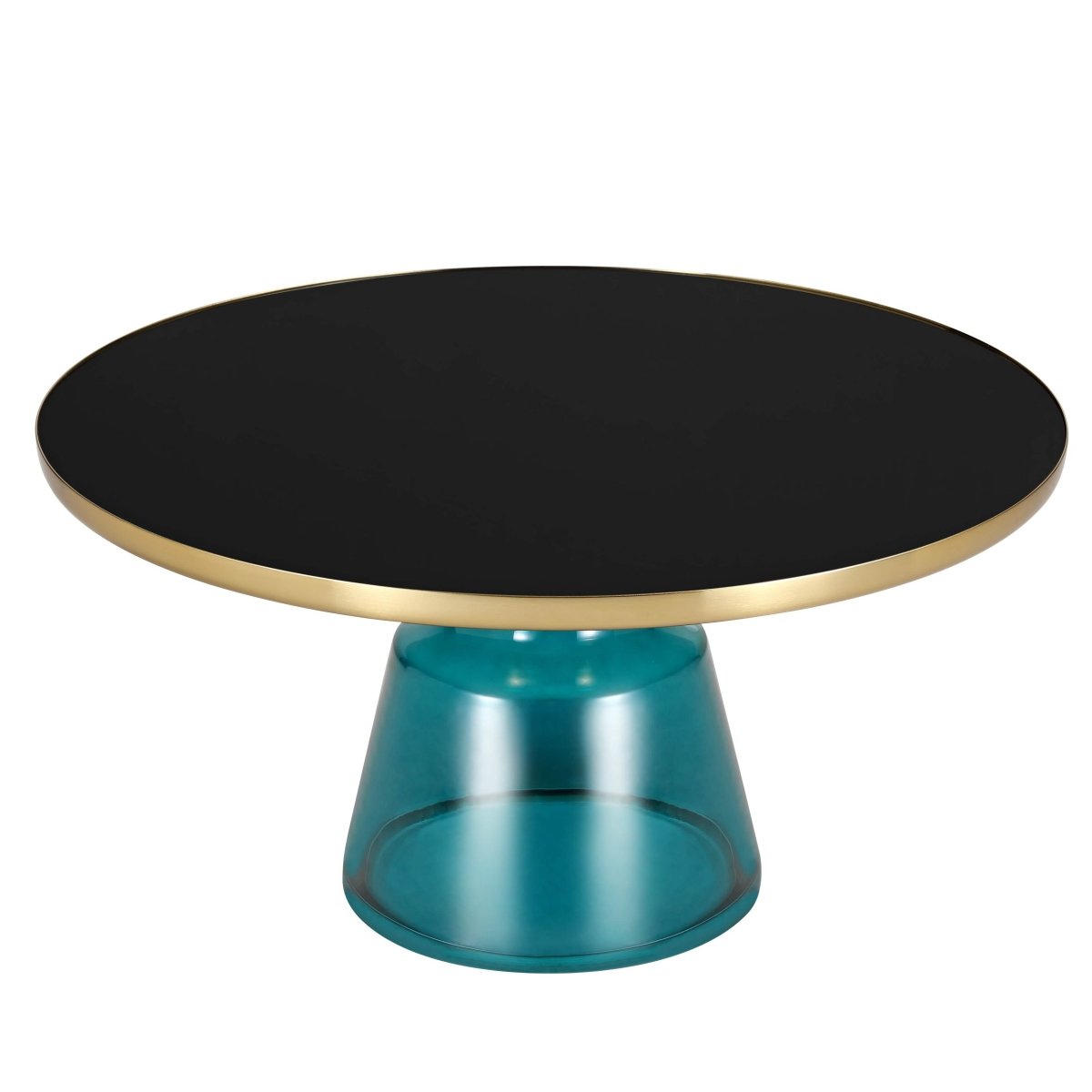 Tully 30 - Inch Round Glass/Stone Coffee Table with Iron Rim Frame and Glass Base