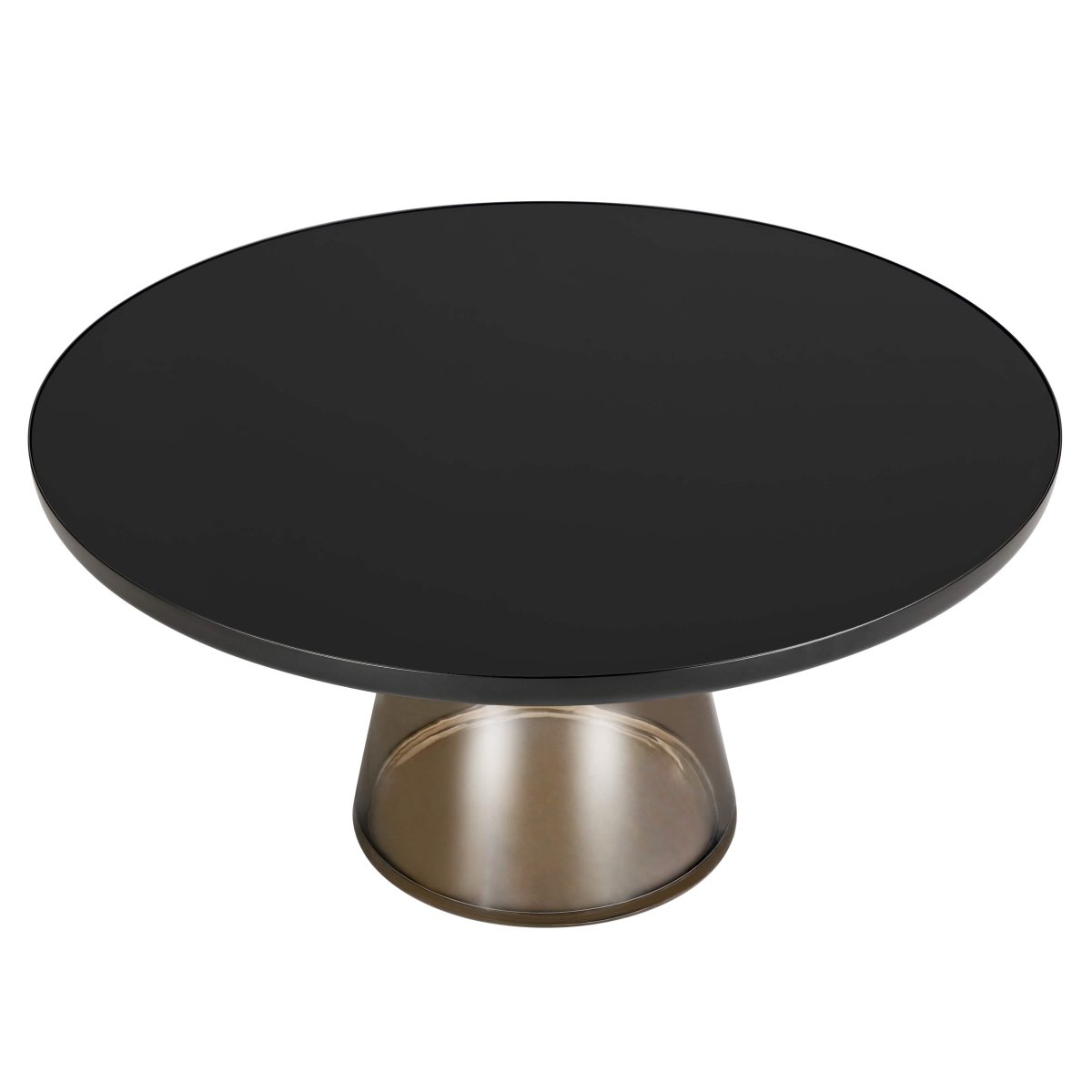Tully 30 - Inch Round Glass/Stone Coffee Table with Iron Rim Frame and Glass Base