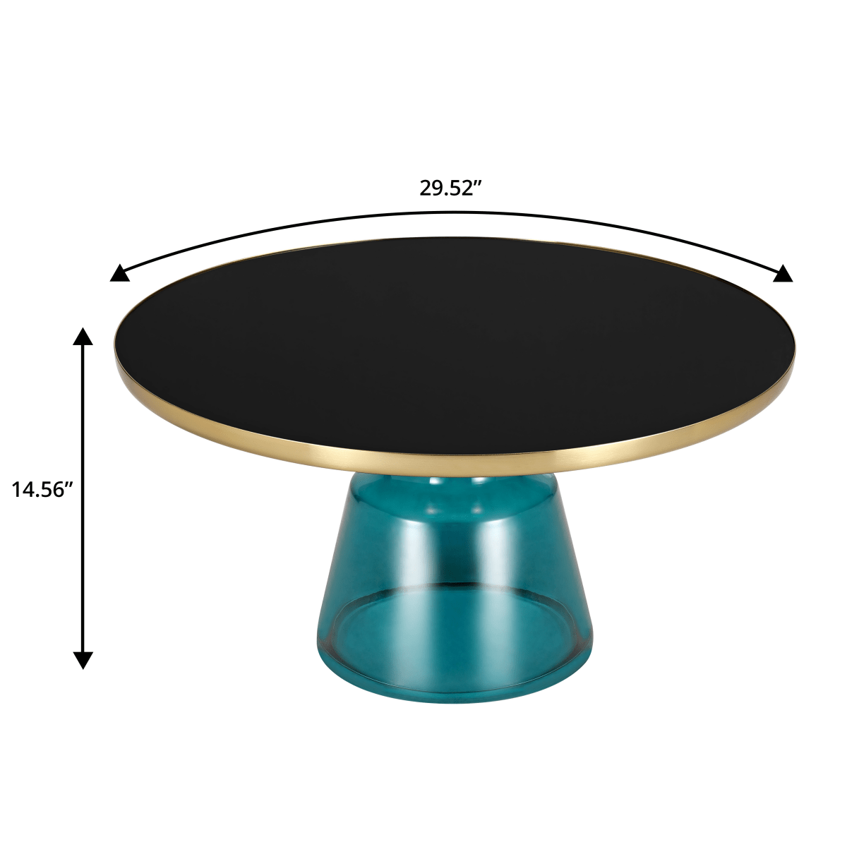 Tully 30 - Inch Round Glass/Stone Coffee Table with Iron Rim Frame and Glass Base