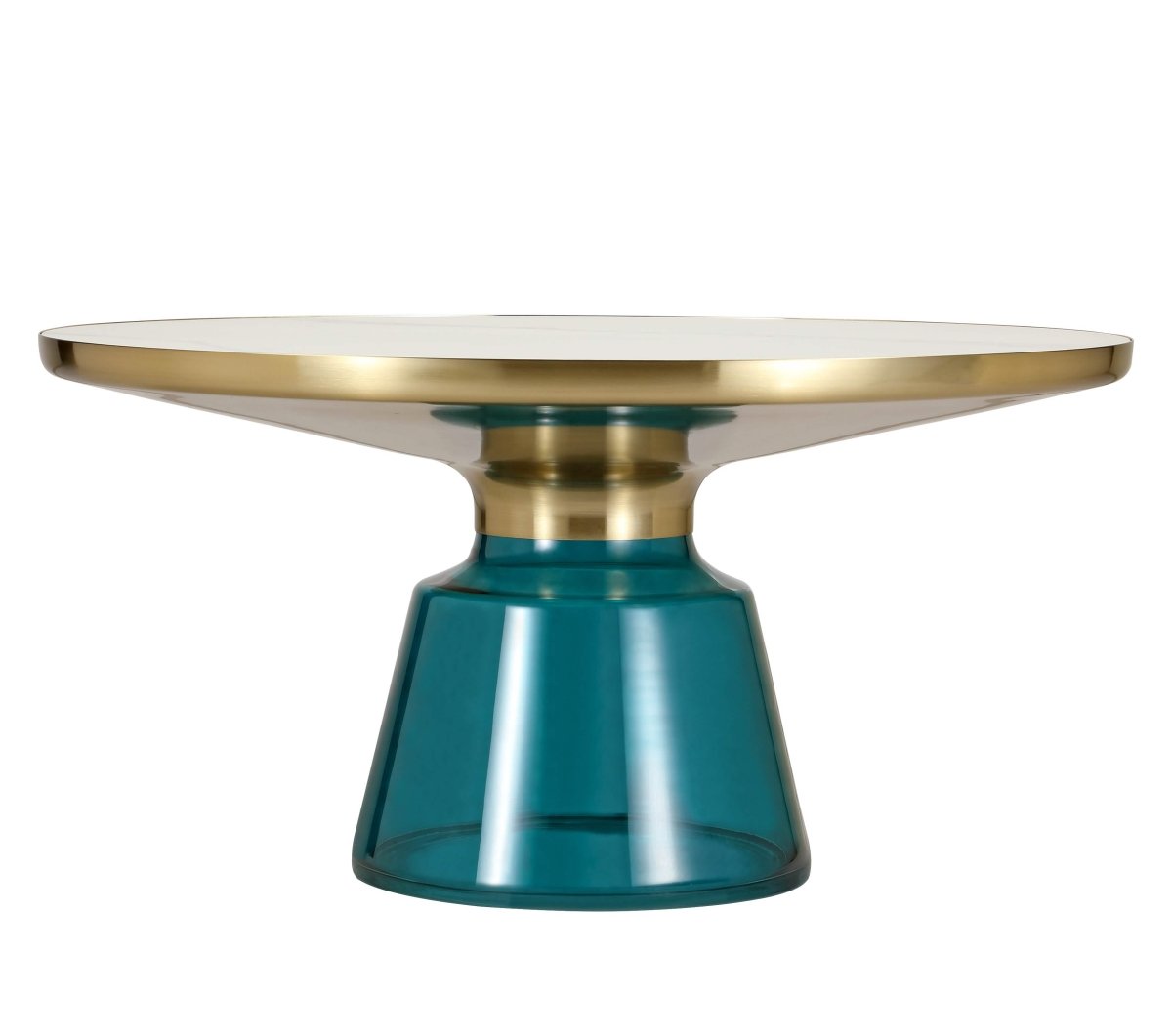 Tully 30 - Inch Round Glass/Stone Coffee Table with Iron Rim Frame and Glass Base