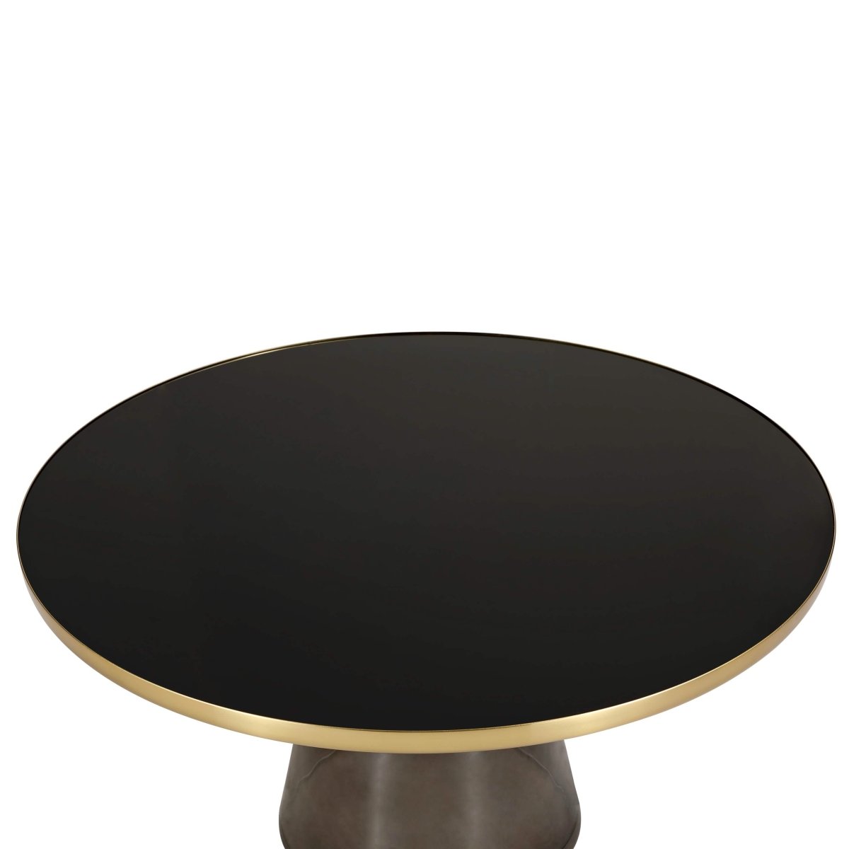 Tully 30 - Inch Round Glass/Stone Coffee Table with Iron Rim Frame and Glass Base