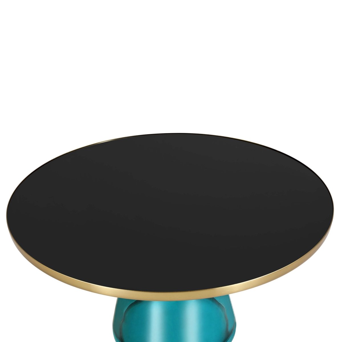 Tully 30 - Inch Round Glass/Stone Coffee Table with Iron Rim Frame and Glass Base