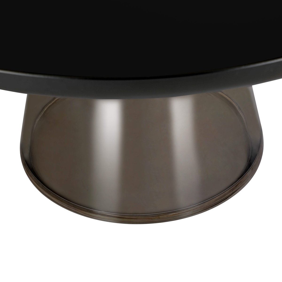 Tully 30 - Inch Round Glass/Stone Coffee Table with Iron Rim Frame and Glass Base