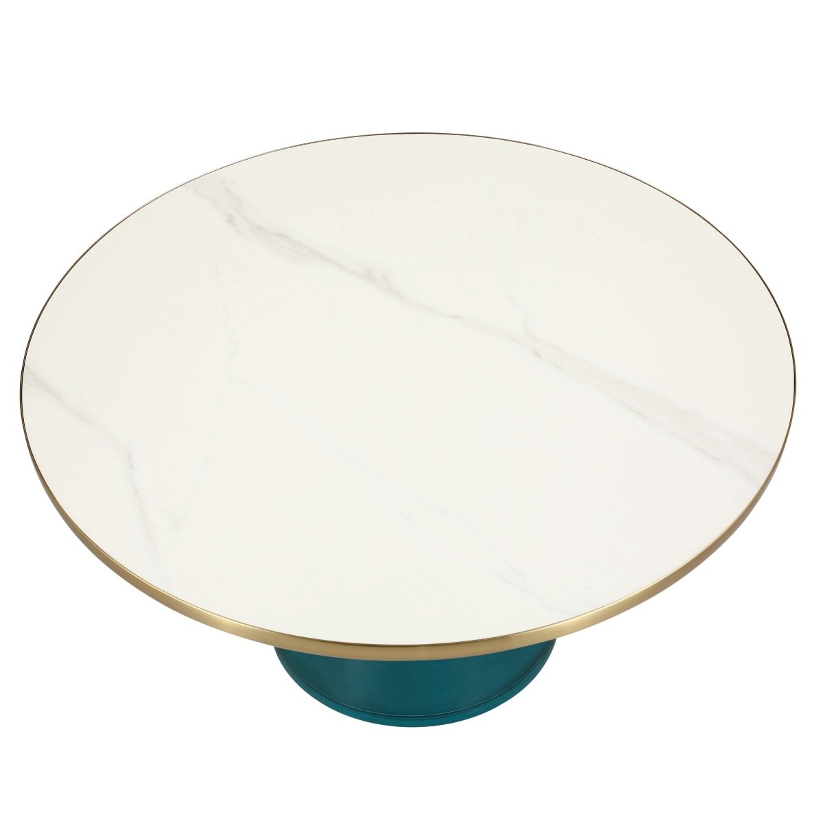 Tully 30 - Inch Round Glass/Stone Coffee Table with Iron Rim Frame and Glass Base