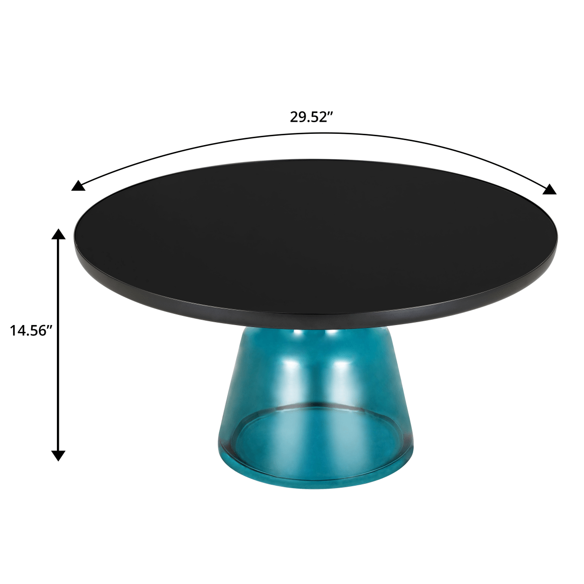 Tully 30 - Inch Round Glass/Stone Coffee Table with Iron Rim Frame and Glass Base