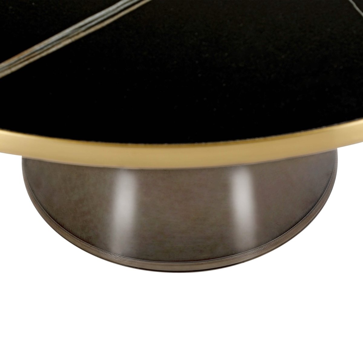 Tully 30 - Inch Round Glass/Stone Coffee Table with Iron Rim Frame and Glass Base