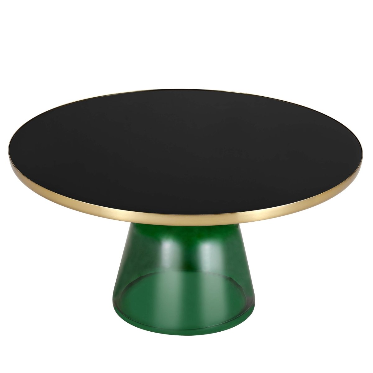Tully 30 - Inch Round Glass/Stone Coffee Table with Iron Rim Frame and Glass Base