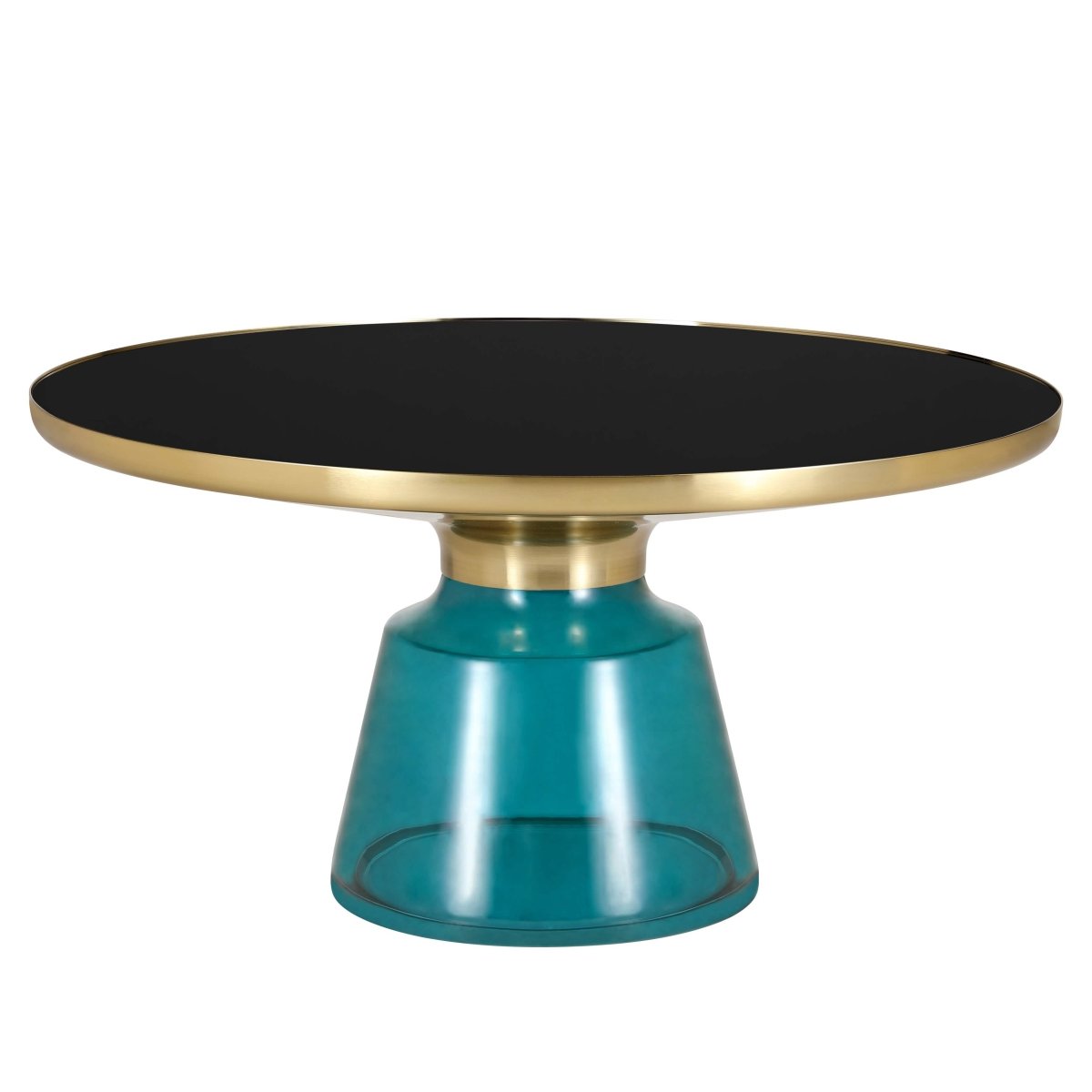 Tully 30 - Inch Round Glass/Stone Coffee Table with Iron Rim Frame and Glass Base