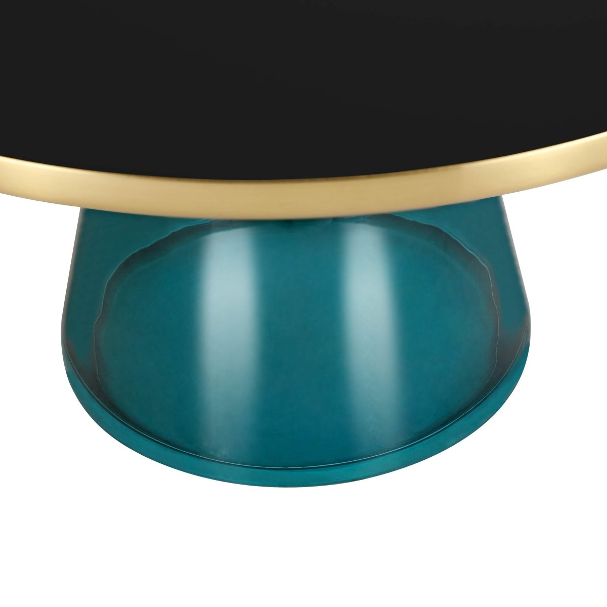 Tully 30 - Inch Round Glass/Stone Coffee Table with Iron Rim Frame and Glass Base