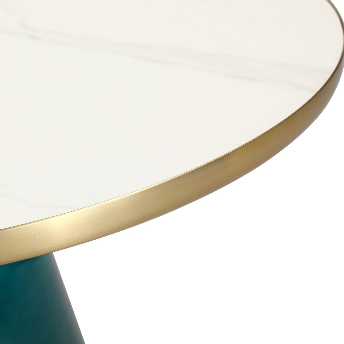 Tully 30 - Inch Round Glass/Stone Coffee Table with Iron Rim Frame and Glass Base