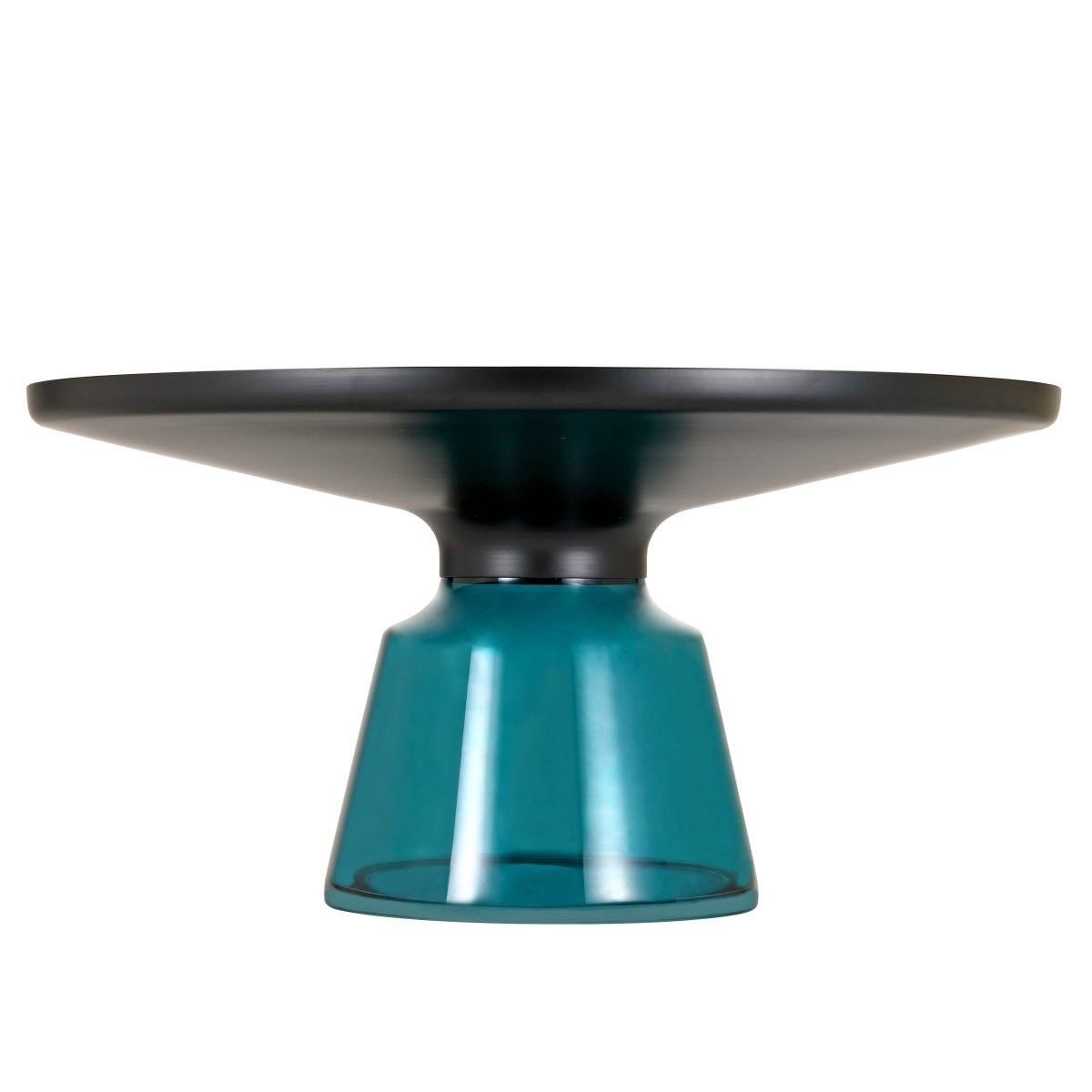 Tully 30 - Inch Round Glass/Stone Coffee Table with Iron Rim Frame and Glass Base