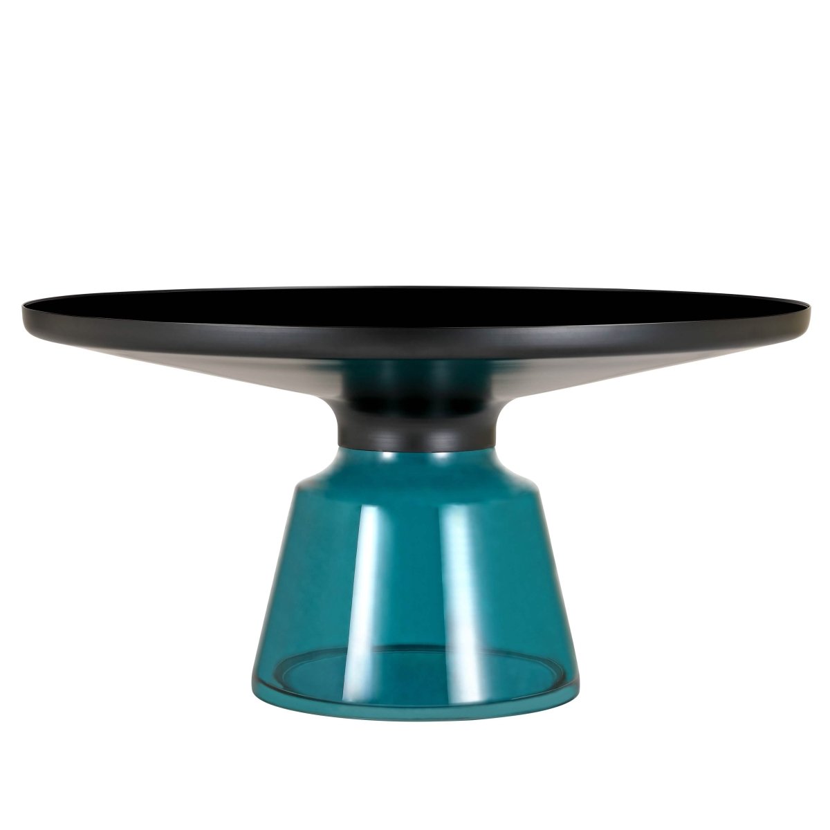 Tully 30 - Inch Round Glass/Stone Coffee Table with Iron Rim Frame and Glass Base