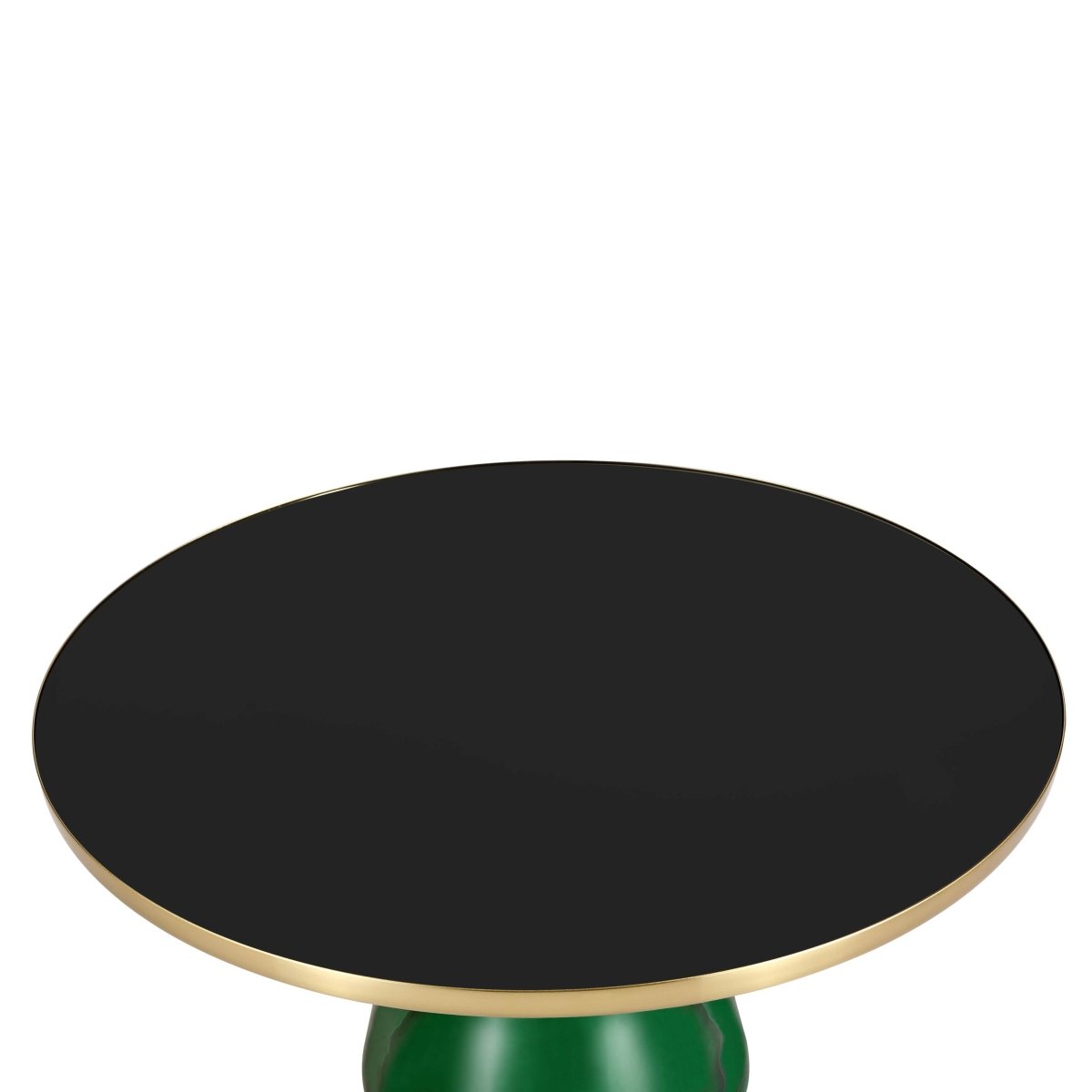 Tully 30 - Inch Round Glass/Stone Coffee Table with Iron Rim Frame and Glass Base