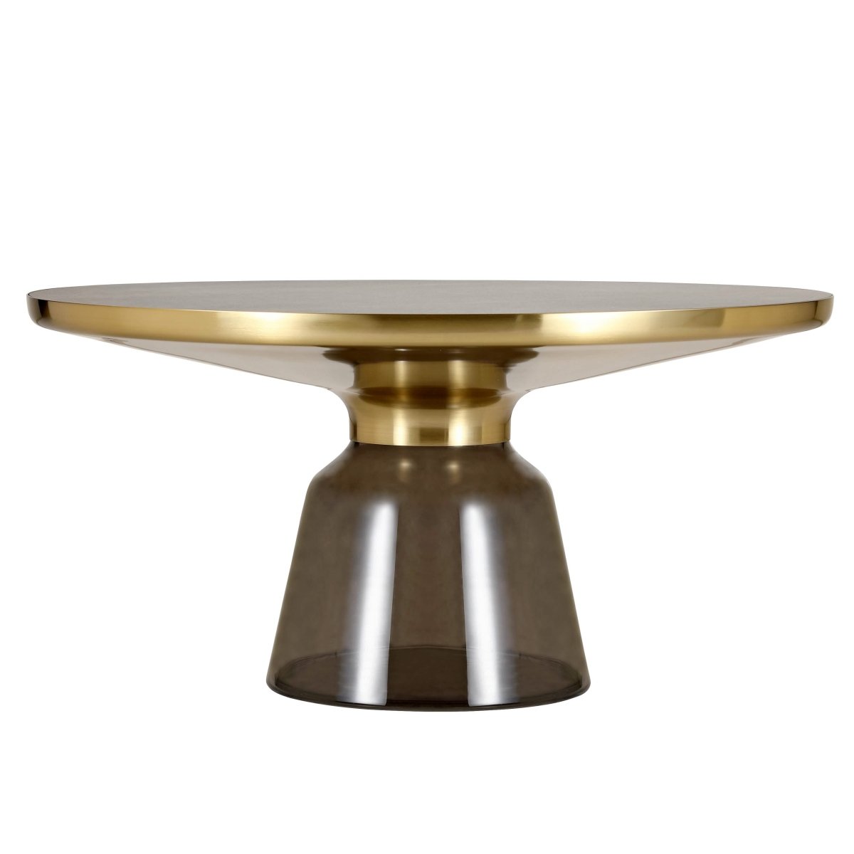 Tully 30 - Inch Round Glass/Stone Coffee Table with Iron Rim Frame and Glass Base