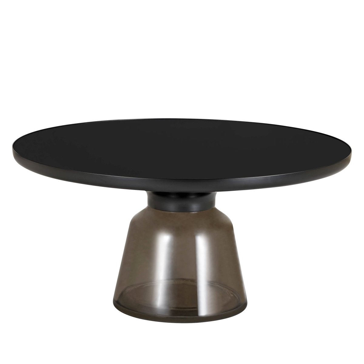 Tully 30 - Inch Round Glass/Stone Coffee Table with Iron Rim Frame and Glass Base