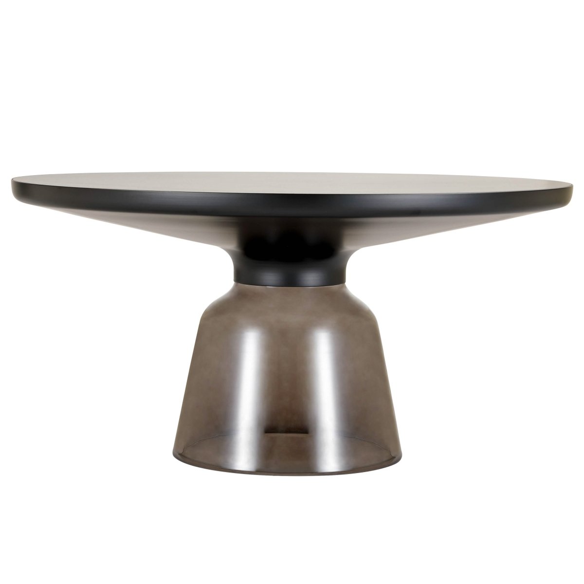 Tully 30 - Inch Round Glass/Stone Coffee Table with Iron Rim Frame and Glass Base