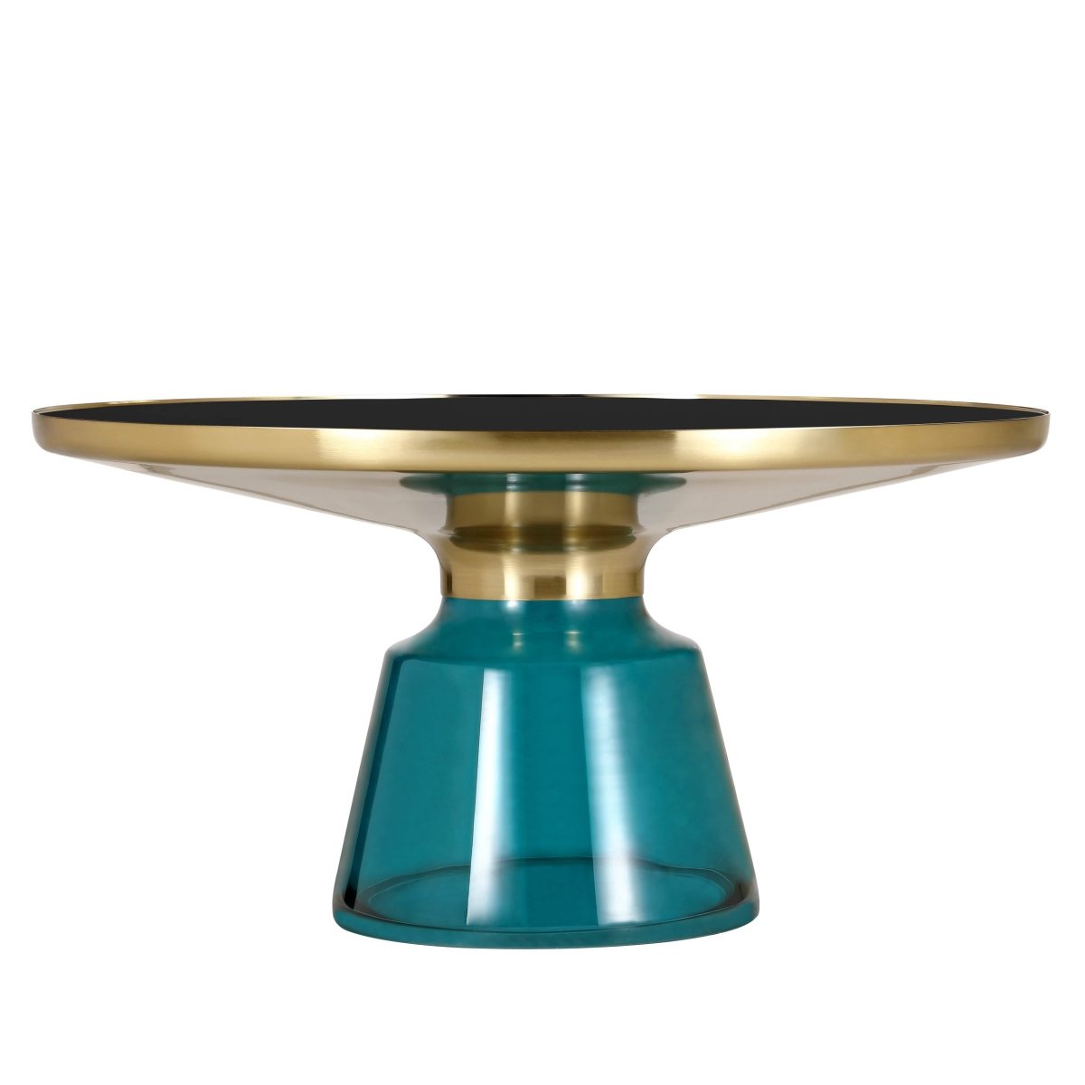 Tully 30 - Inch Round Glass/Stone Coffee Table with Iron Rim Frame and Glass Base