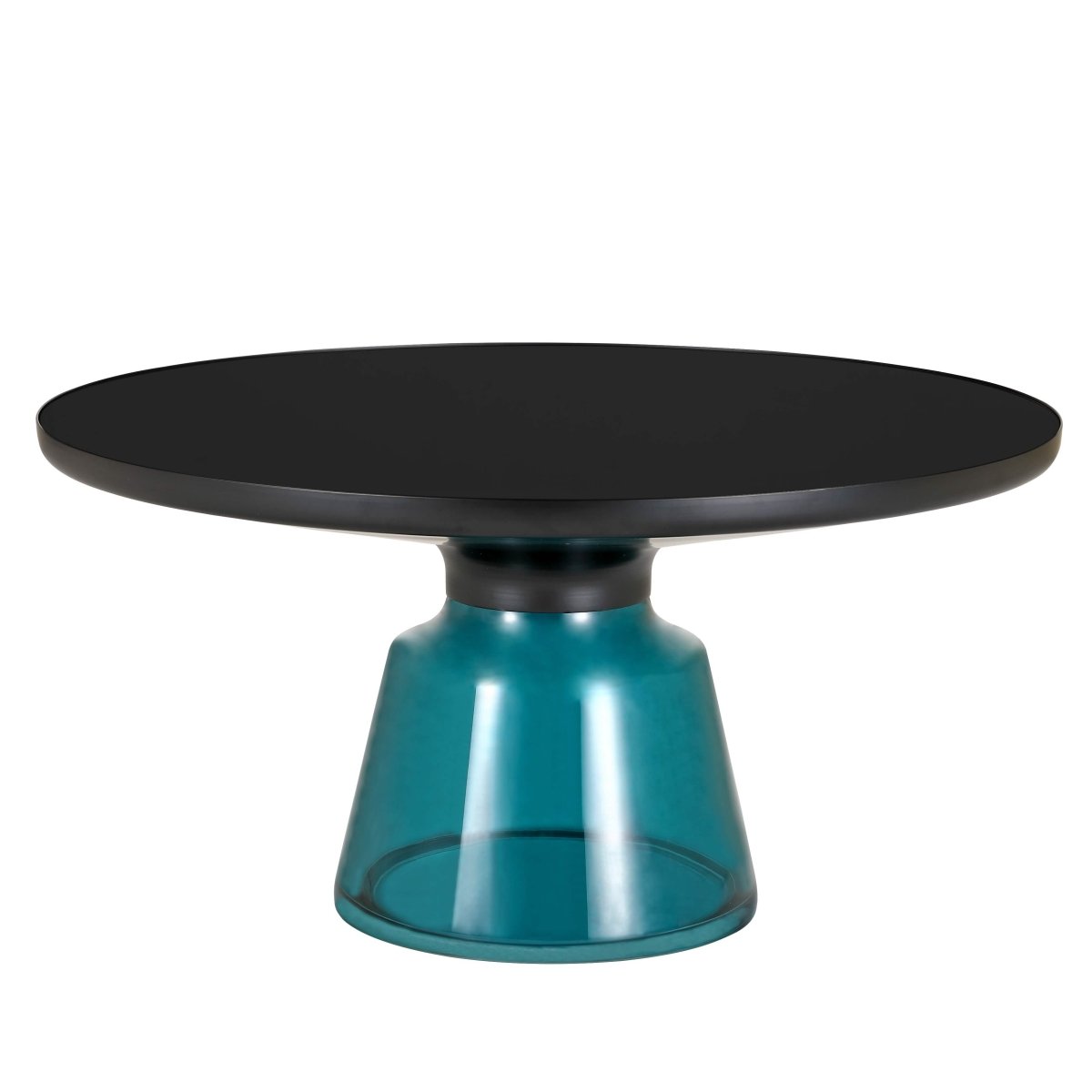 Tully 30 - Inch Round Glass/Stone Coffee Table with Iron Rim Frame and Glass Base