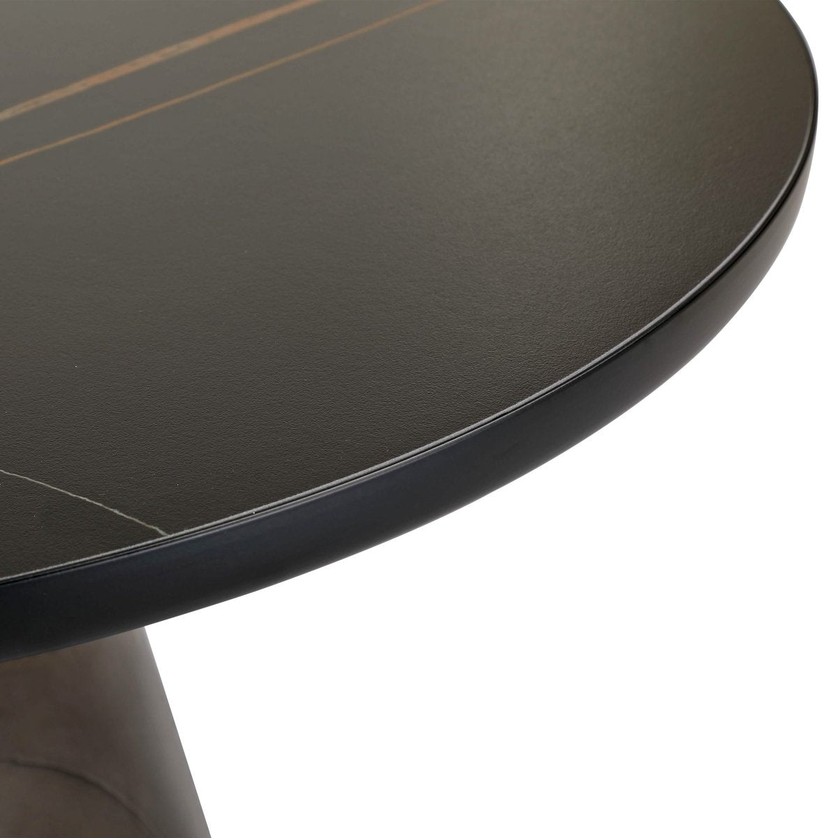 Tully 30 - Inch Round Glass/Stone Coffee Table with Iron Rim Frame and Glass Base