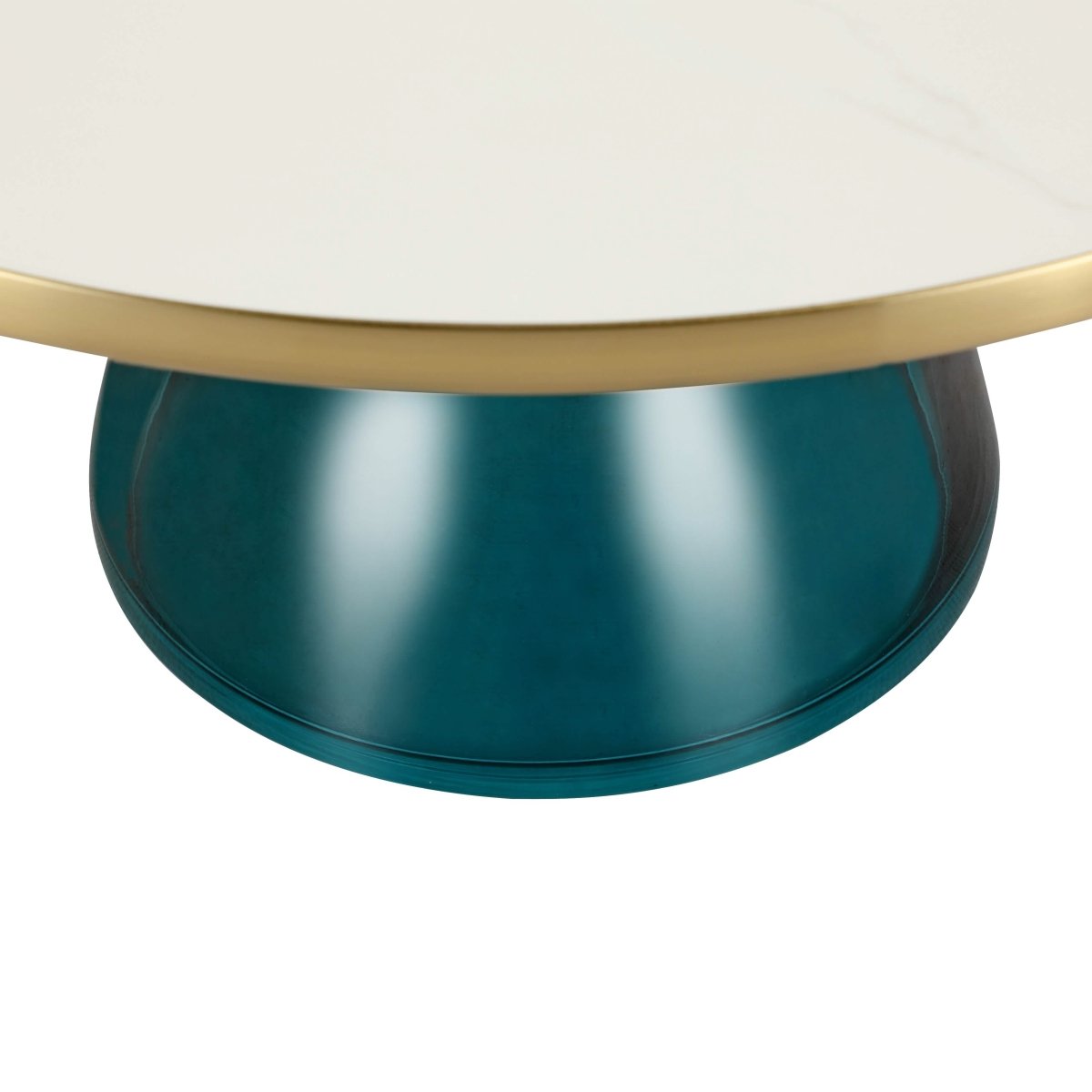 Tully 30 - Inch Round Glass/Stone Coffee Table with Iron Rim Frame and Glass Base
