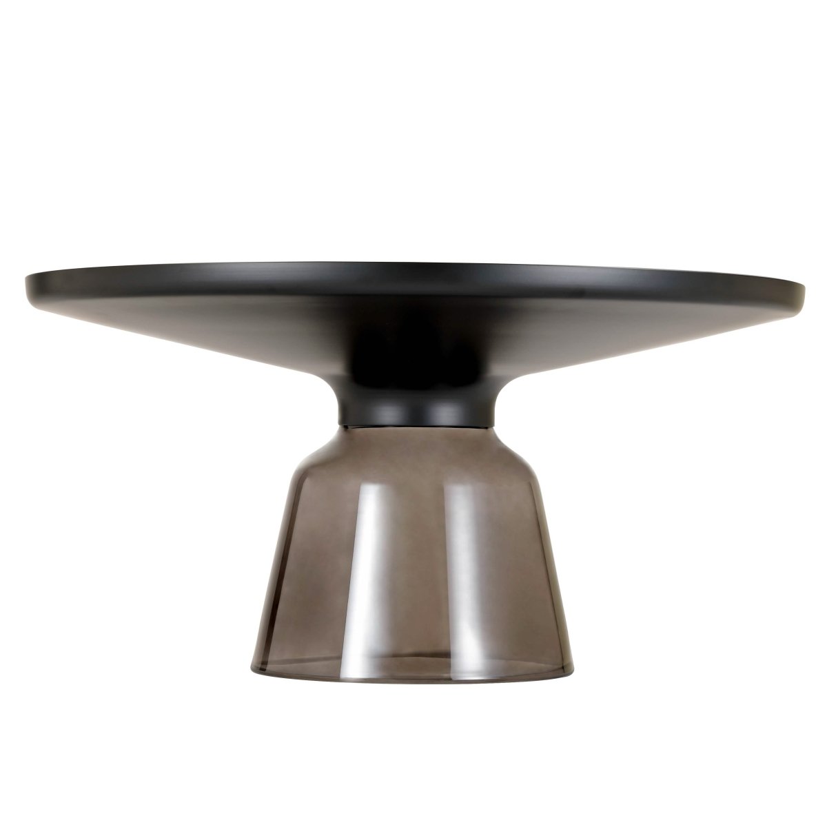 Tully 30 - Inch Round Glass/Stone Coffee Table with Iron Rim Frame and Glass Base