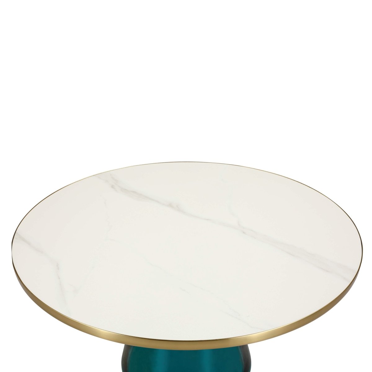Tully 30 - Inch Round Glass/Stone Coffee Table with Iron Rim Frame and Glass Base
