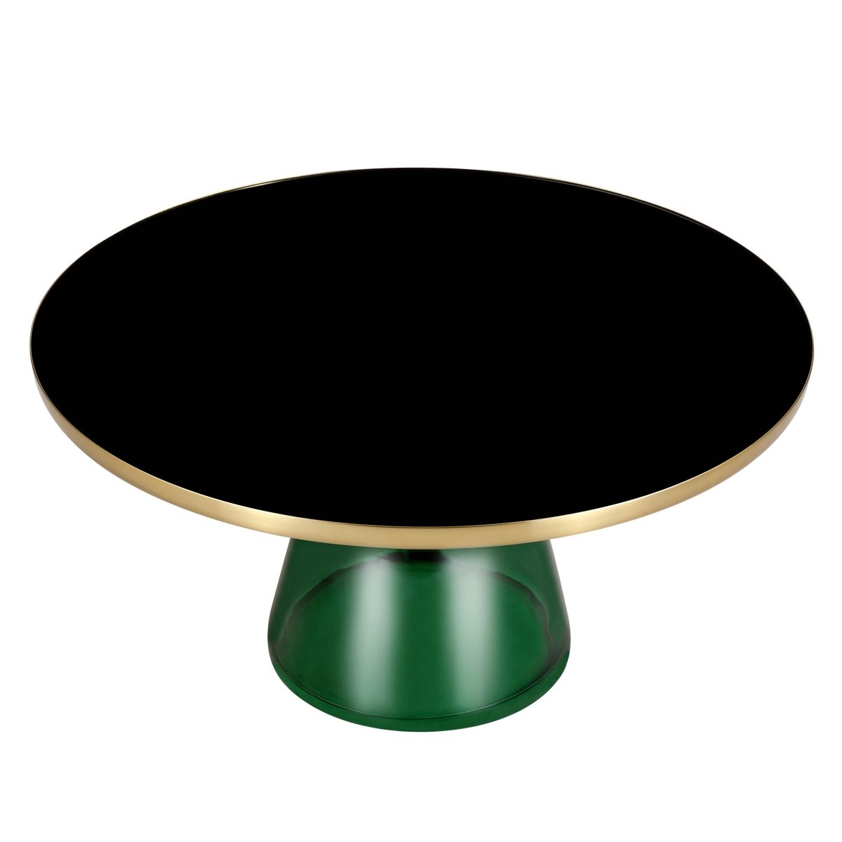 Tully 30 - Inch Round Glass/Stone Coffee Table with Iron Rim Frame and Glass Base