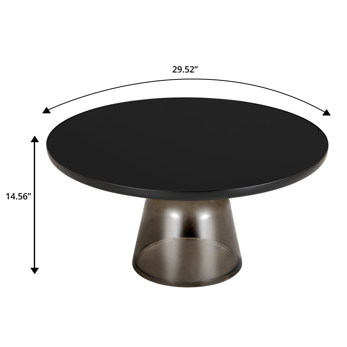 Tully 30 - Inch Round Glass/Stone Coffee Table with Iron Rim Frame and Glass Base