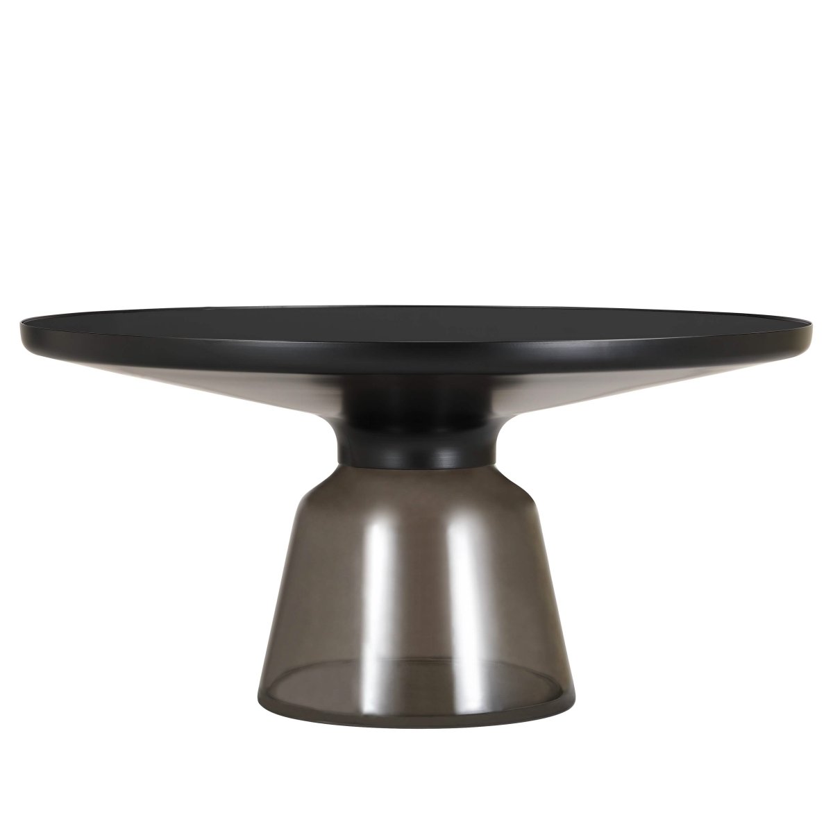 Tully 30 - Inch Round Glass/Stone Coffee Table with Iron Rim Frame and Glass Base