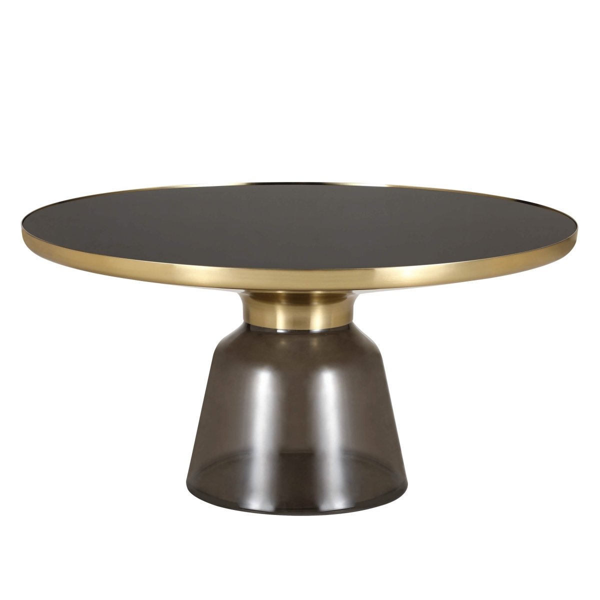 Tully 30 - Inch Round Glass/Stone Coffee Table with Iron Rim Frame and Glass Base