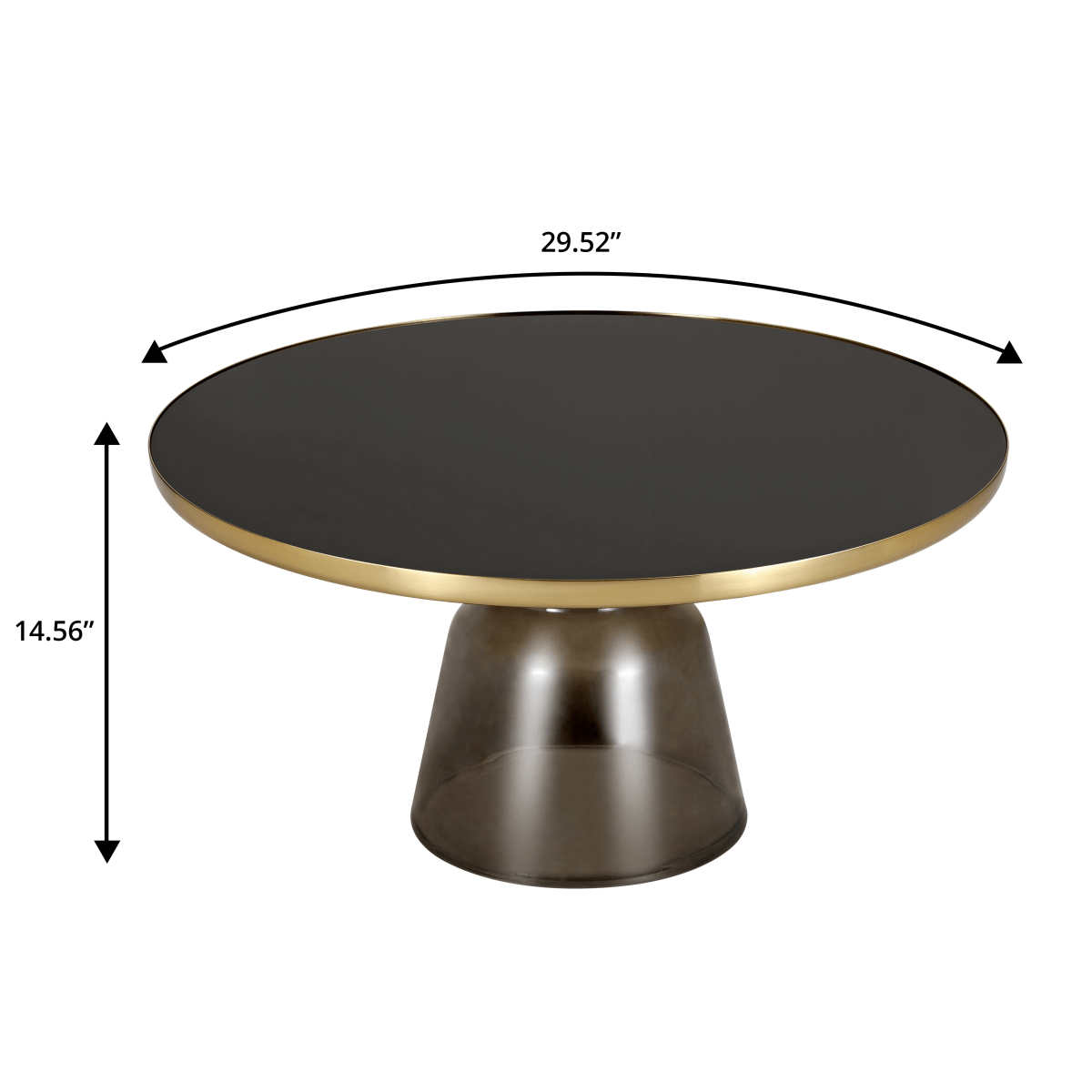 Tully 30 - Inch Round Glass/Stone Coffee Table with Iron Rim Frame and Glass Base