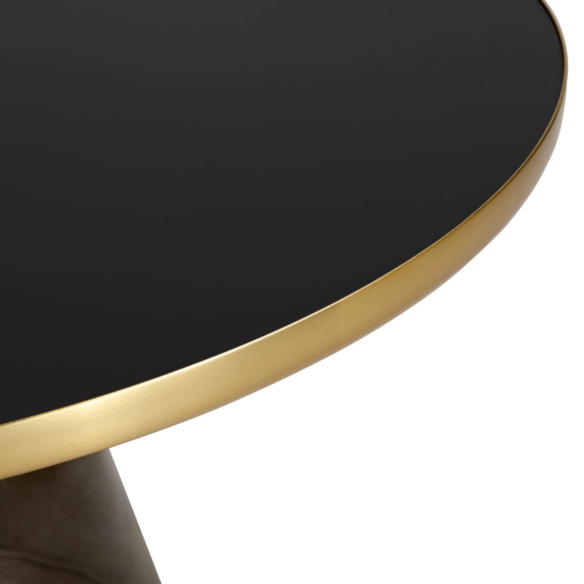 Tully 30 - Inch Round Glass/Stone Coffee Table with Iron Rim Frame and Glass Base