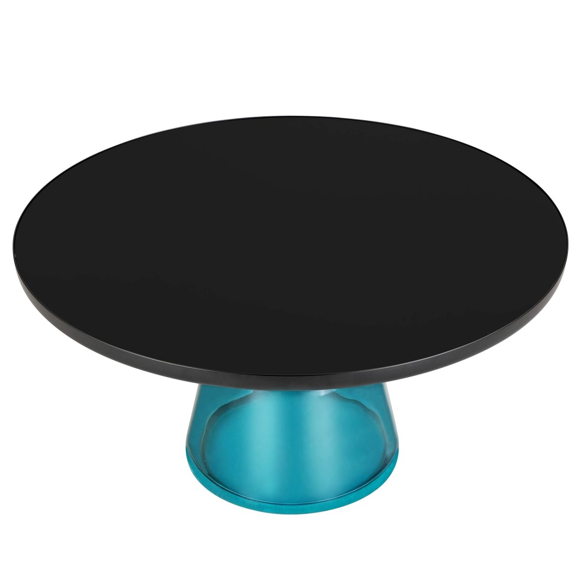 Tully 30 - Inch Round Glass/Stone Coffee Table with Iron Rim Frame and Glass Base