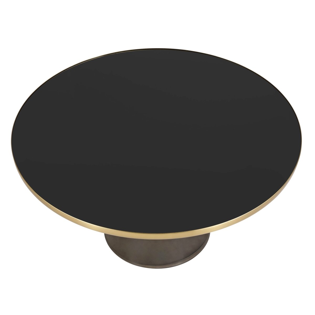 Tully 30 - Inch Round Glass/Stone Coffee Table with Iron Rim Frame and Glass Base