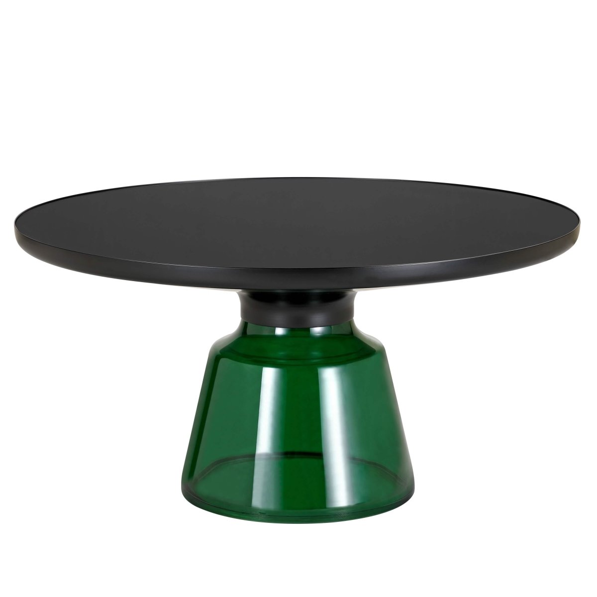 Tully 30 - Inch Round Glass/Stone Coffee Table with Iron Rim Frame and Glass Base