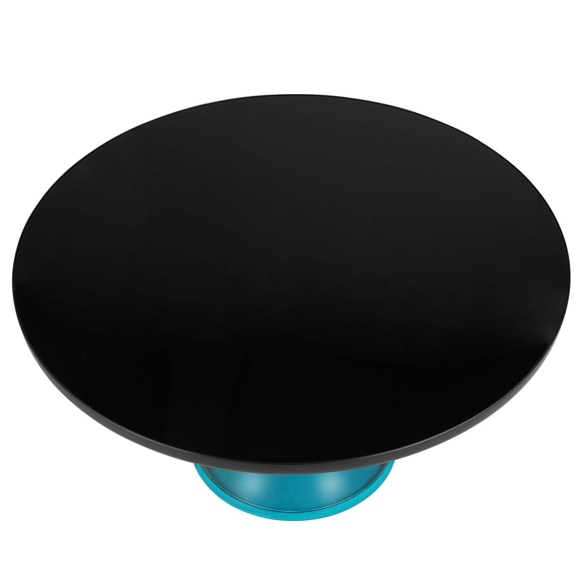 Tully 30 - Inch Round Glass/Stone Coffee Table with Iron Rim Frame and Glass Base