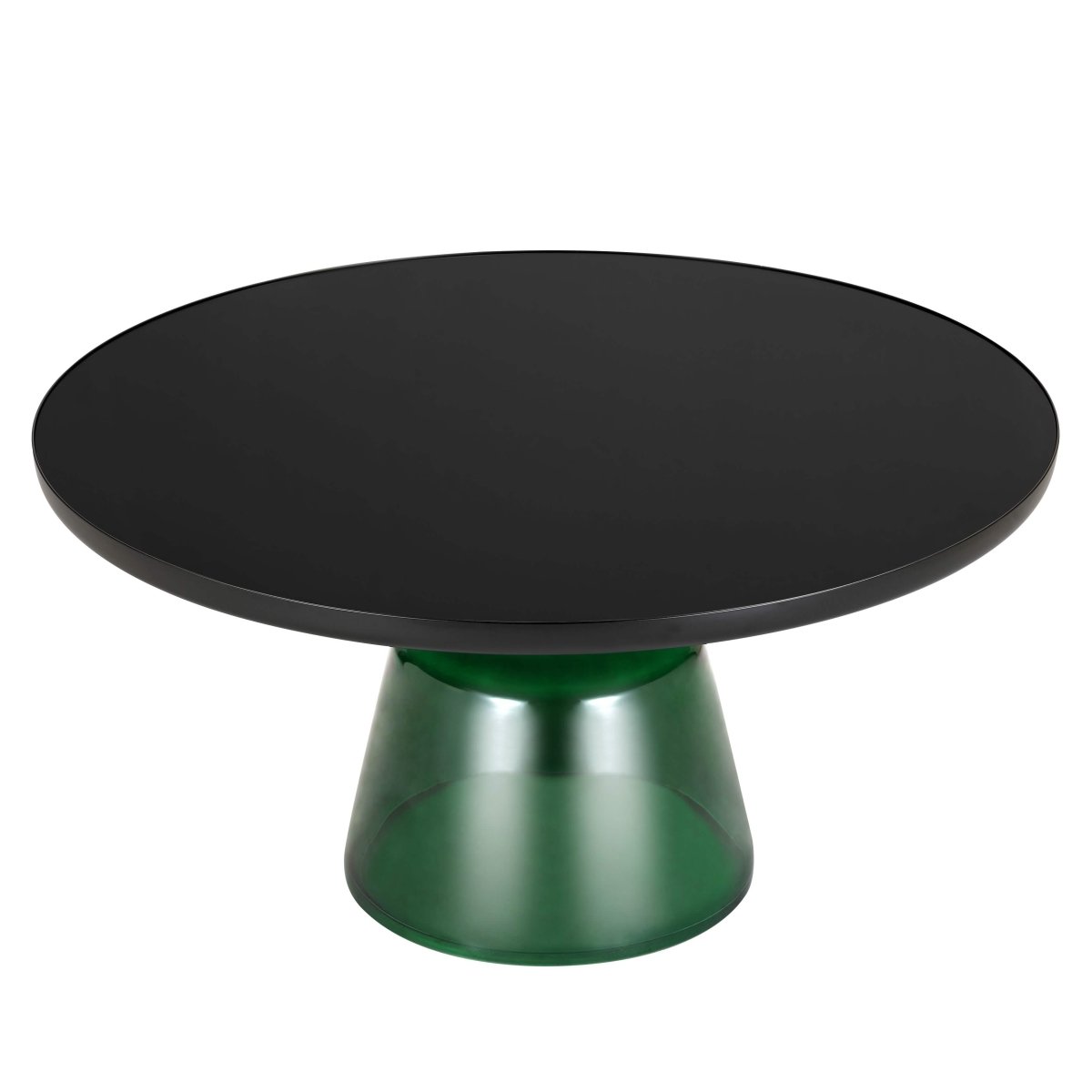 Tully 30 - Inch Round Glass/Stone Coffee Table with Iron Rim Frame and Glass Base