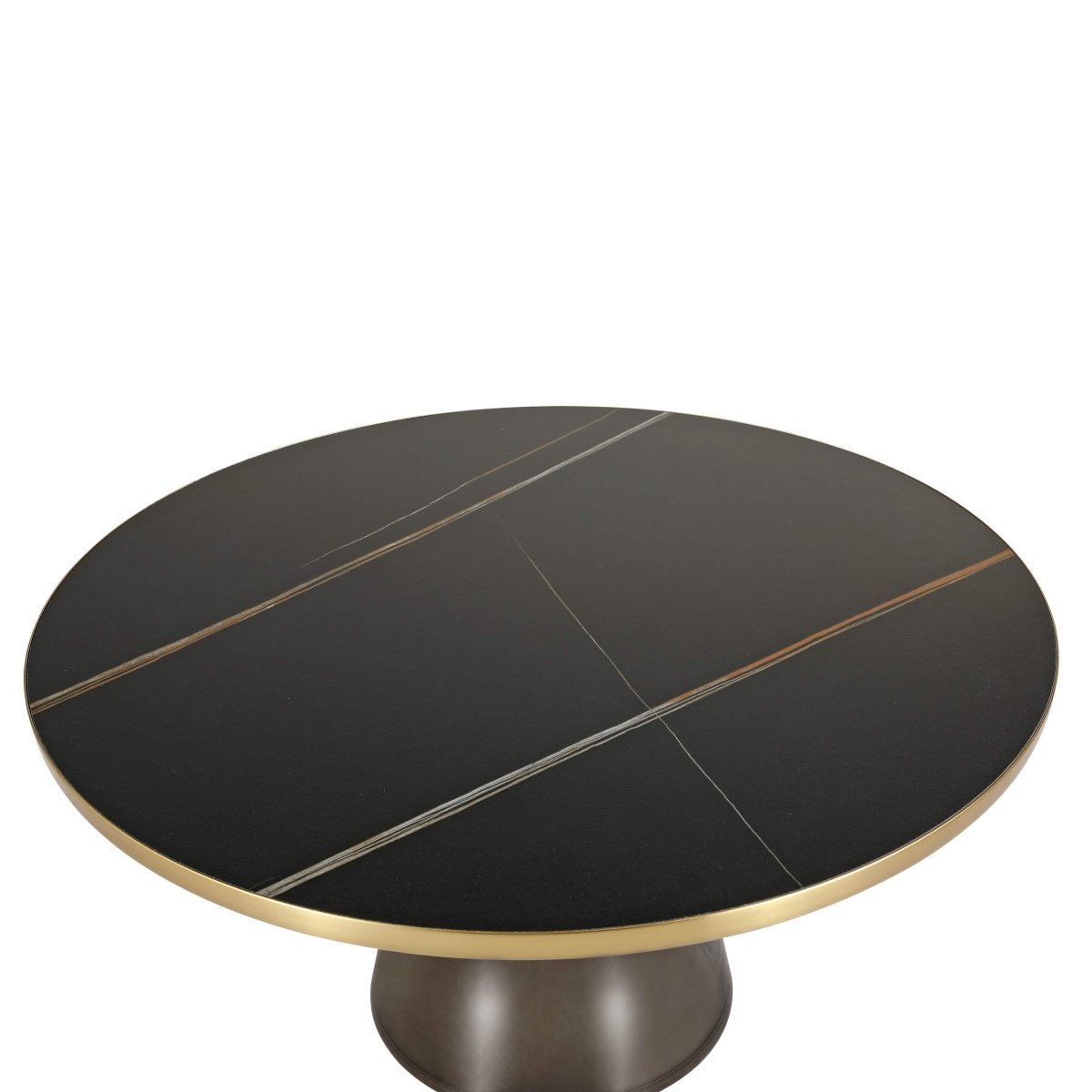 Tully 30 - Inch Round Glass/Stone Coffee Table with Iron Rim Frame and Glass Base