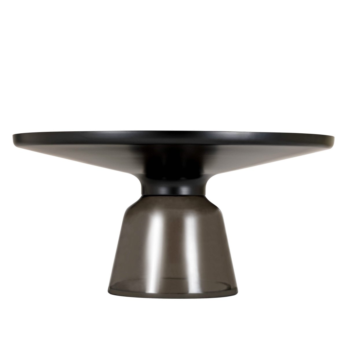 Tully 30 - Inch Round Glass/Stone Coffee Table with Iron Rim Frame and Glass Base