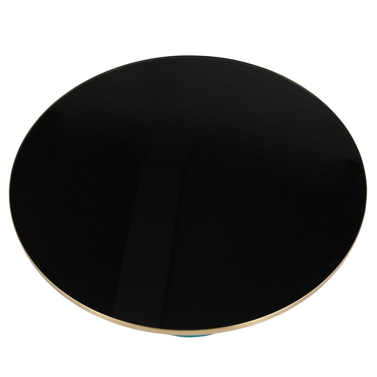 Tully 30 - Inch Round Glass/Stone Coffee Table with Iron Rim Frame and Glass Base