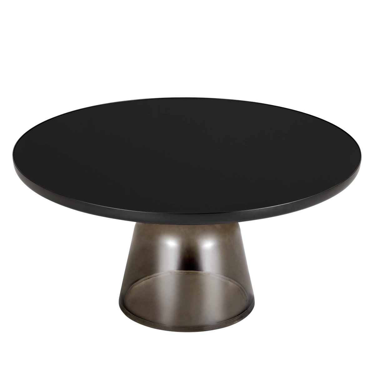 Tully 30 - Inch Round Glass/Stone Coffee Table with Iron Rim Frame and Glass Base