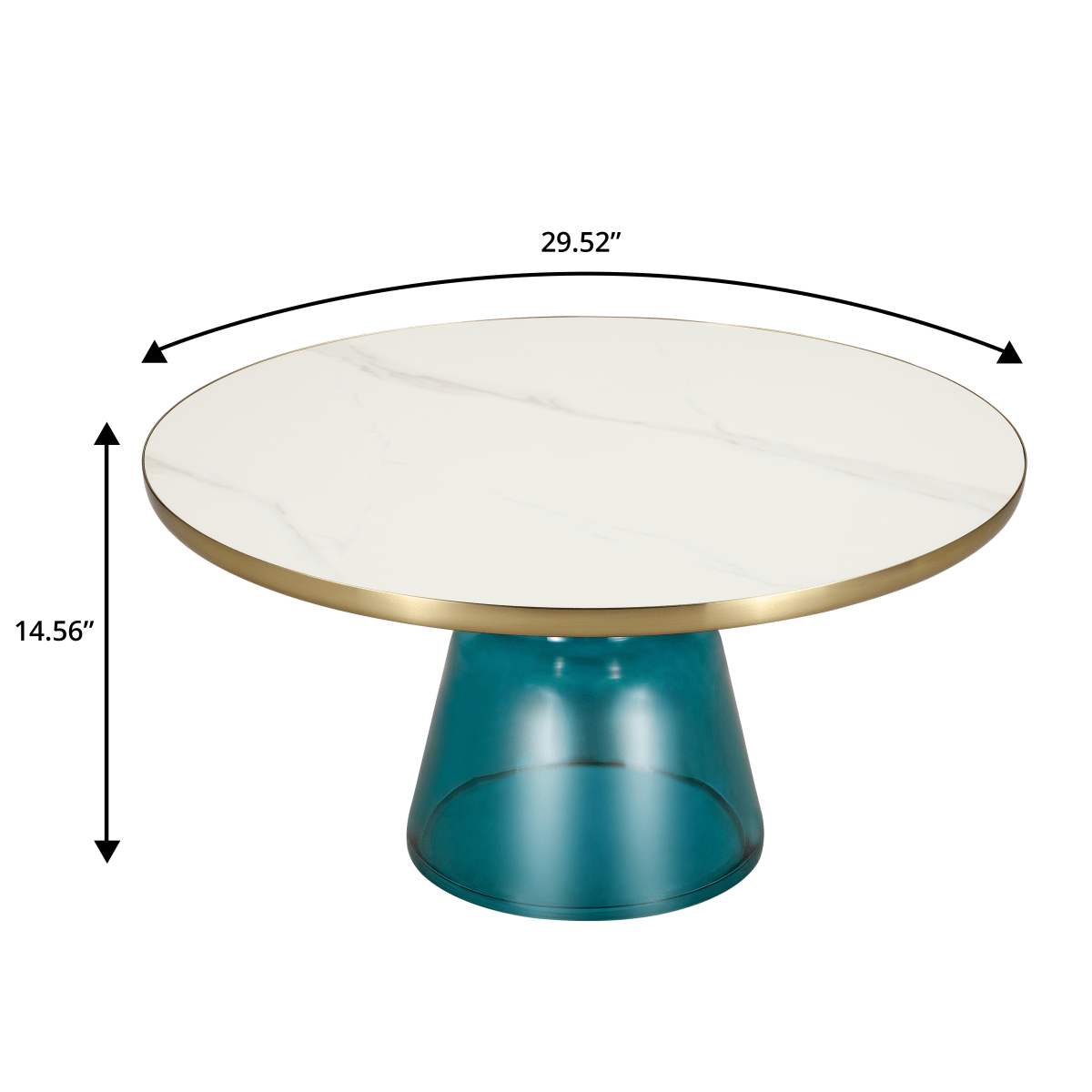 Tully 30 - Inch Round Glass/Stone Coffee Table with Iron Rim Frame and Glass Base