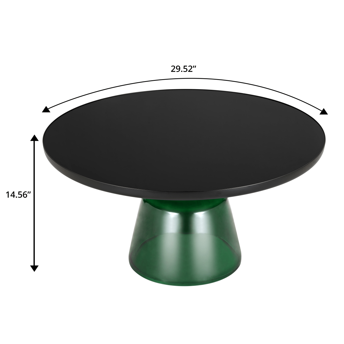 Tully 30 - Inch Round Glass/Stone Coffee Table with Iron Rim Frame and Glass Base