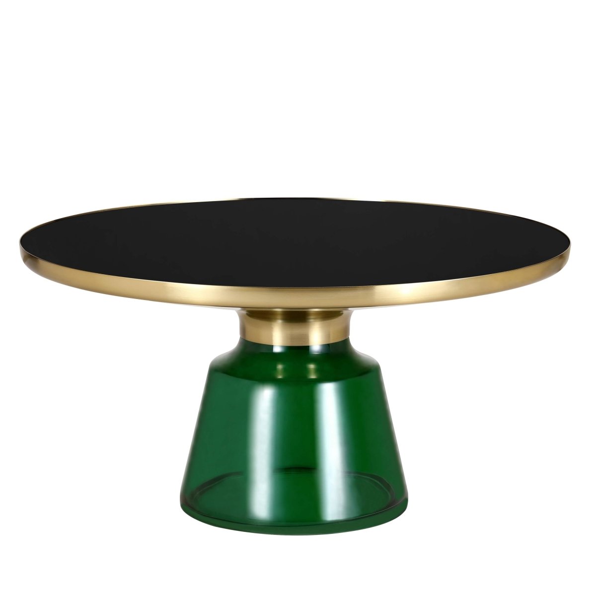 Tully 30 - Inch Round Glass/Stone Coffee Table with Iron Rim Frame and Glass Base