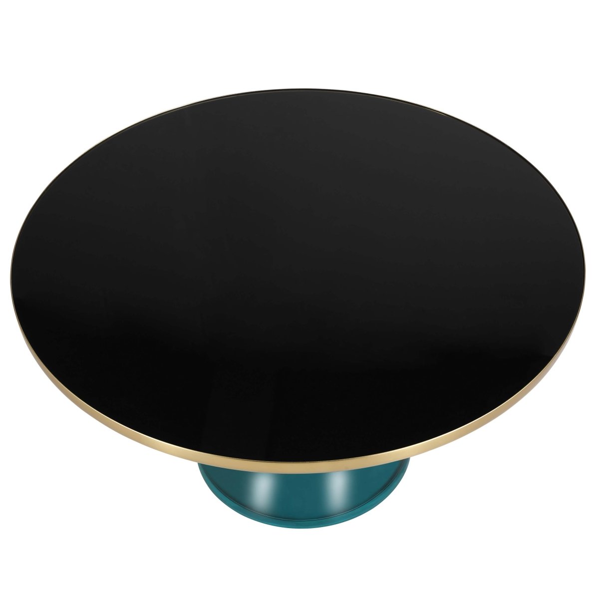 Tully 30 - Inch Round Glass/Stone Coffee Table with Iron Rim Frame and Glass Base
