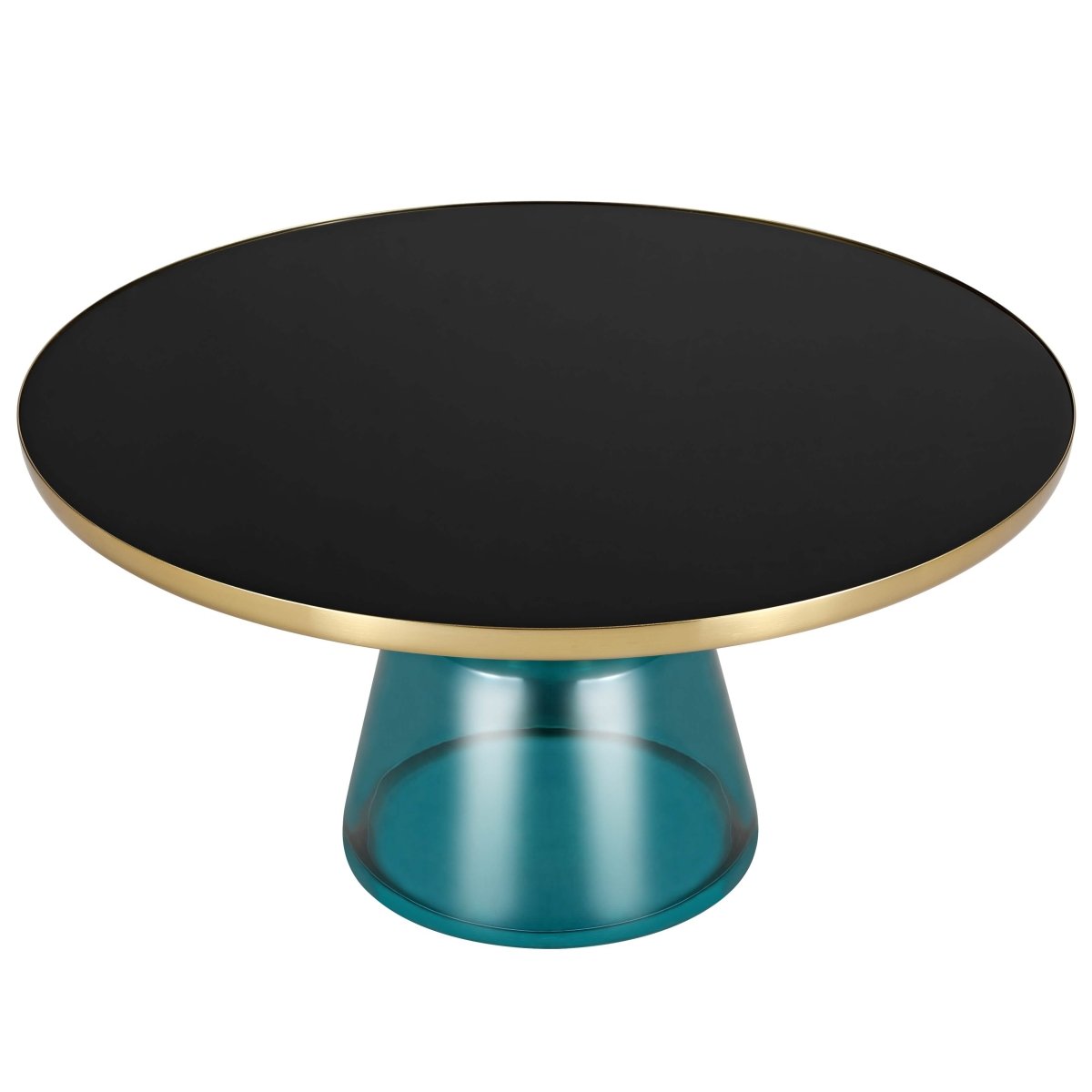 Tully 30 - Inch Round Glass/Stone Coffee Table with Iron Rim Frame and Glass Base