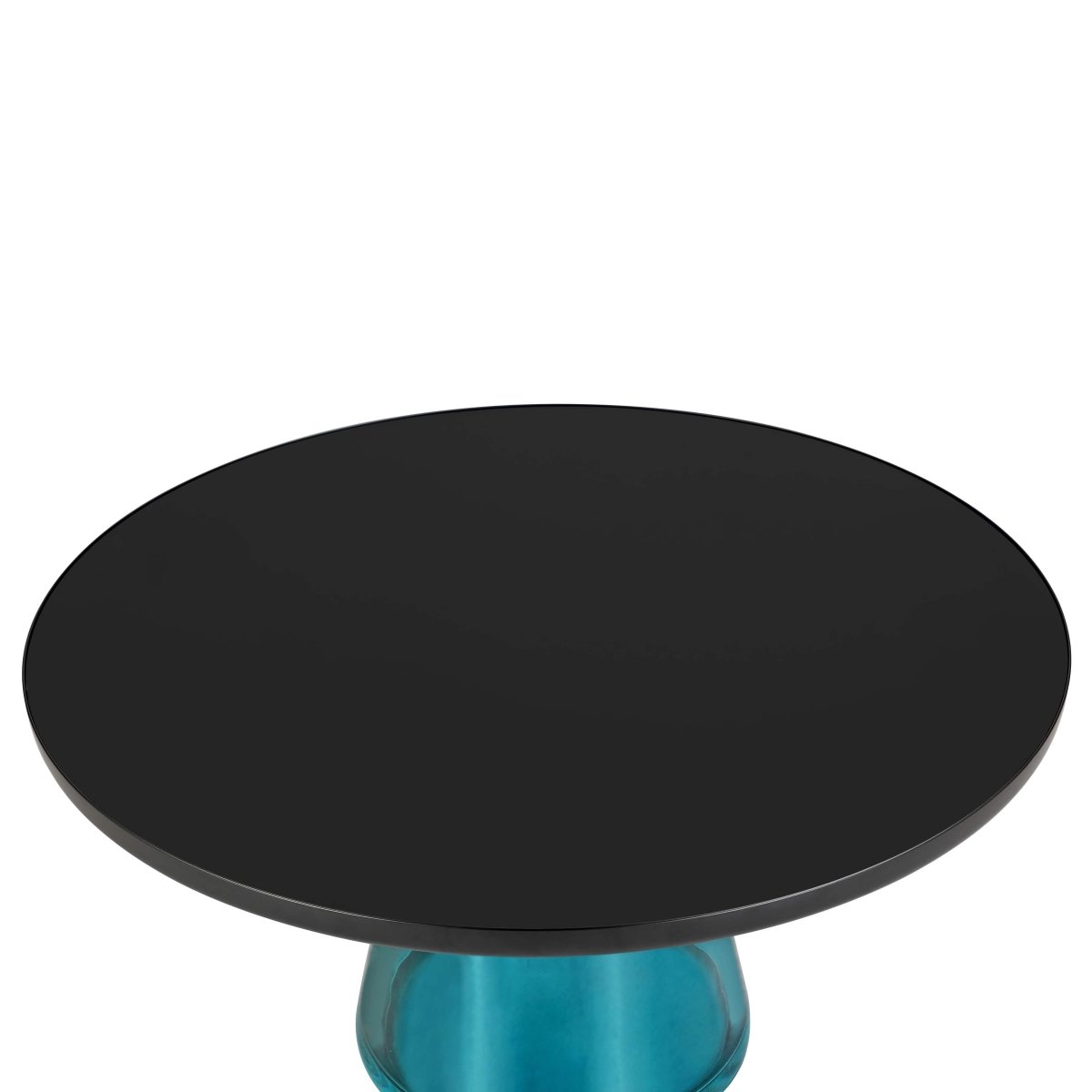 Tully 30 - Inch Round Glass/Stone Coffee Table with Iron Rim Frame and Glass Base